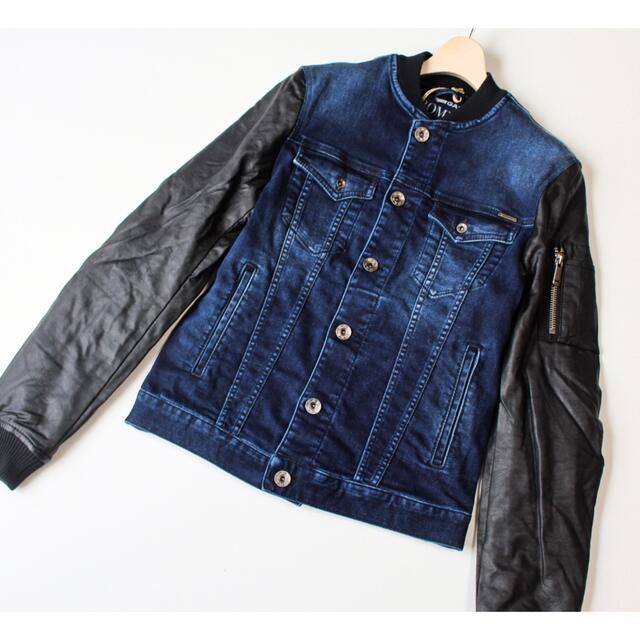 《GAS》新品 ストレッチ レザー切替 デニム ボンバージャケット 46(M)