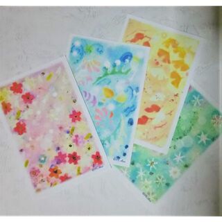 春夏秋冬のポストカード4枚セット　四季のパステルアート絵葉書(カード/レター/ラッピング)