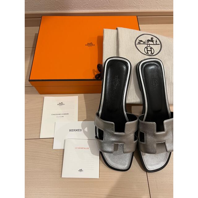 本物 Hermes - 美品 エルメス HERMES オラン シルバー サンダル