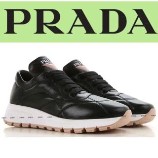 プラダ(PRADA)の新品◆PRADAプラダ◆ラム革・レザースニーカー・黒 22.5〜23cm(スニーカー)