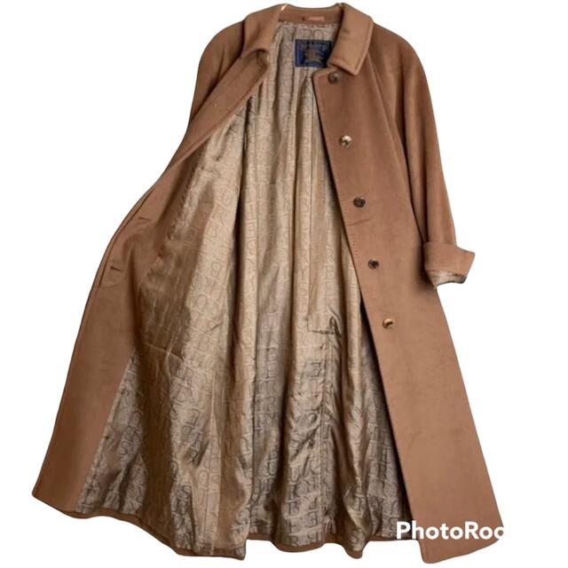 【極美品】バーバリー ロゴ文字 カシミヤ100% 金タグ ロングコート 9AR