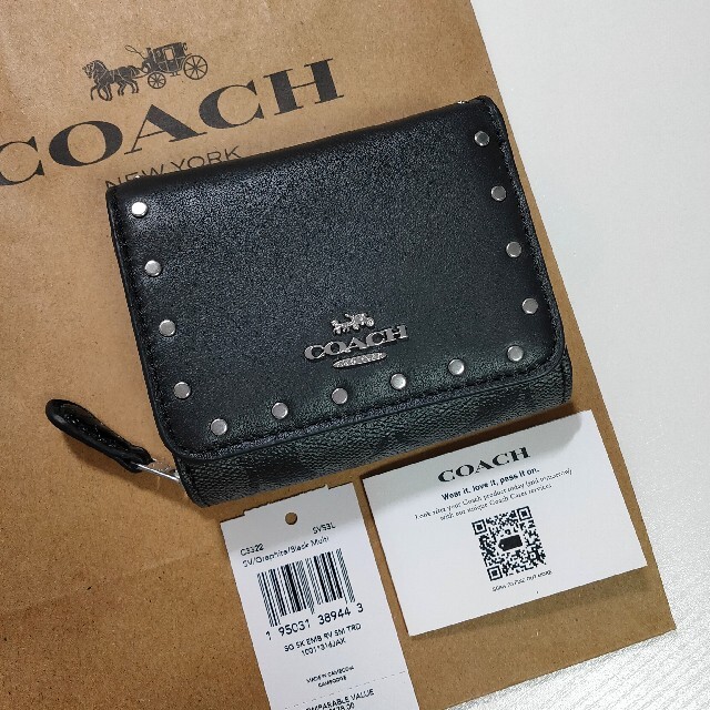 COACH(コーチ)のCOACH コーチ 三つ折り レザーウォレット シグネチャー スタッズ ミニ財布 レディースのファッション小物(財布)の商品写真