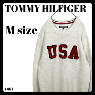 トミーヒルフィガー(TOMMY HILFIGER)のトミーヒルフィガー ラウンドネック ニット セーター 白 ホワイト USA M(ニット/セーター)