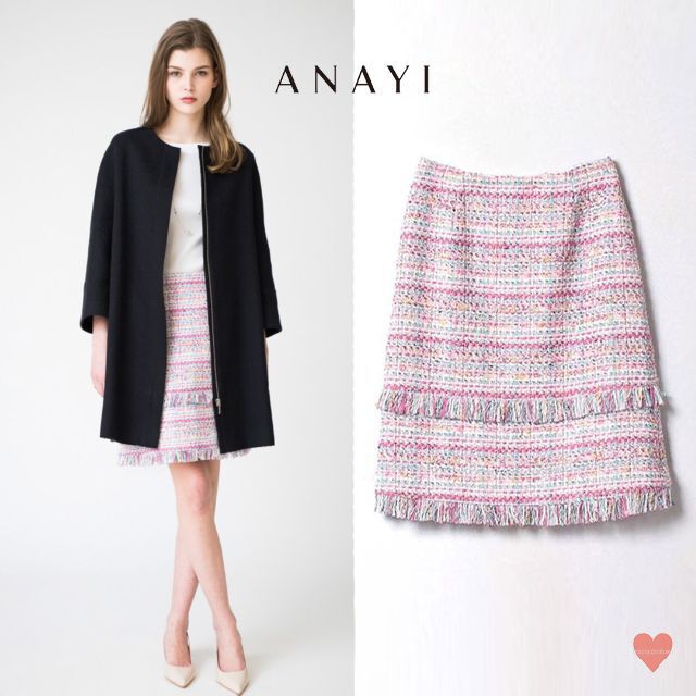 ANAYI(アナイ)のコレクションアイテム【 ANAYI 】 カラーリボン ツイードスカート レディースのスカート(ひざ丈スカート)の商品写真