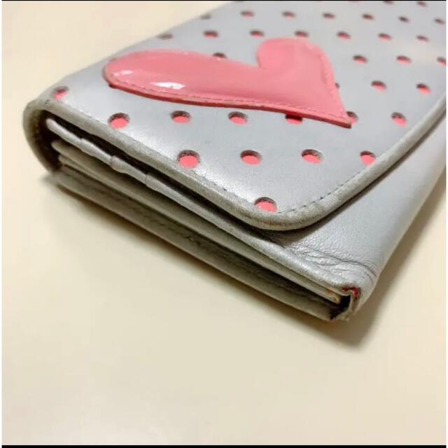 UNO KANDA 長財布 グレー ピンク ハート 本革