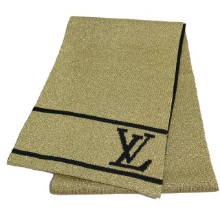 ルイヴィトン(LOUIS VUITTON)のルイヴィトン LOUIS VUITTON エシャルプグリッター M76167 マフラー ウール ゴールド×ブラック(マフラー/ショール)