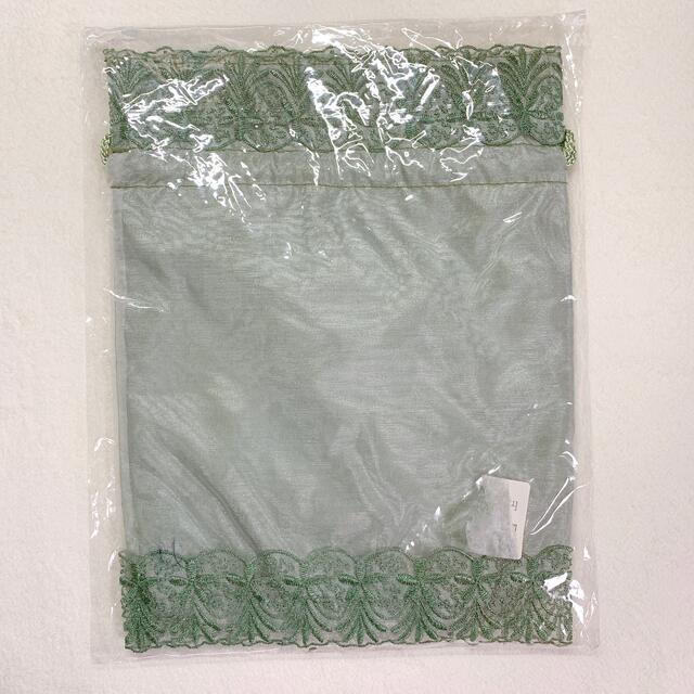 ハンドメイド 巾着 ポーチ 刺繍 花柄 グリーン レディースのファッション小物(ポーチ)の商品写真