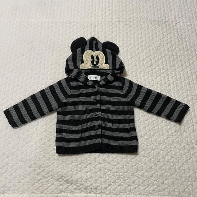 babyGAP(ベビーギャップ)の美品◎baby GAP ニットミッキーボーダーカーディガン キッズ/ベビー/マタニティのベビー服(~85cm)(ニット/セーター)の商品写真