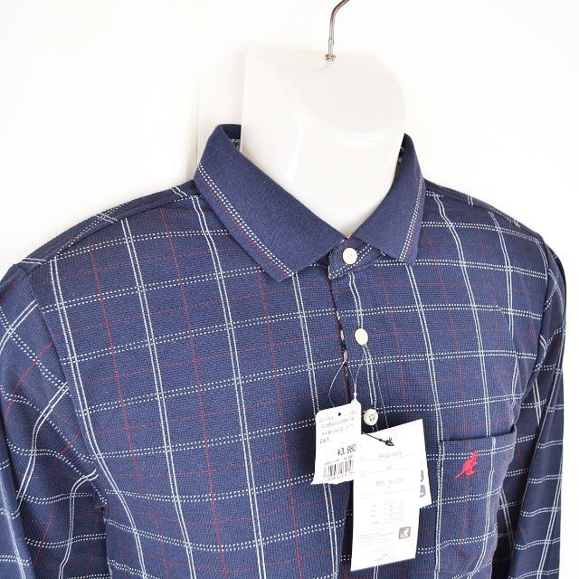 KANGOL(カンゴール)の【KANGOL】 美品 カンゴール ネイビーチェック柄長袖シャツ サイズL メンズのトップス(ポロシャツ)の商品写真