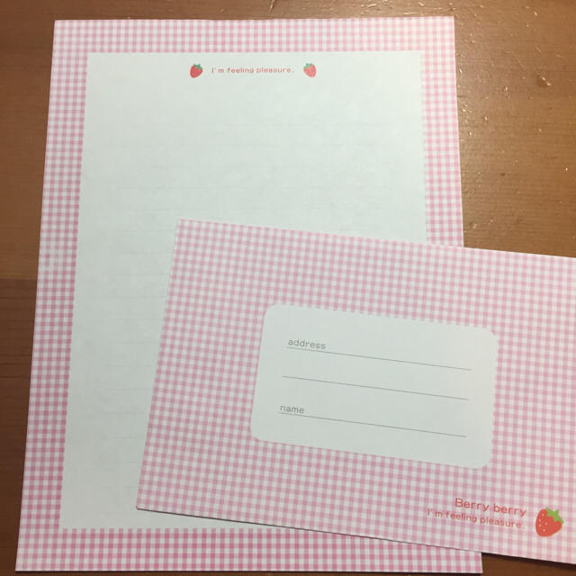 レターセット 苺 ピンク 赤  ハンドメイドの文具/ステーショナリー(カード/レター/ラッピング)の商品写真
