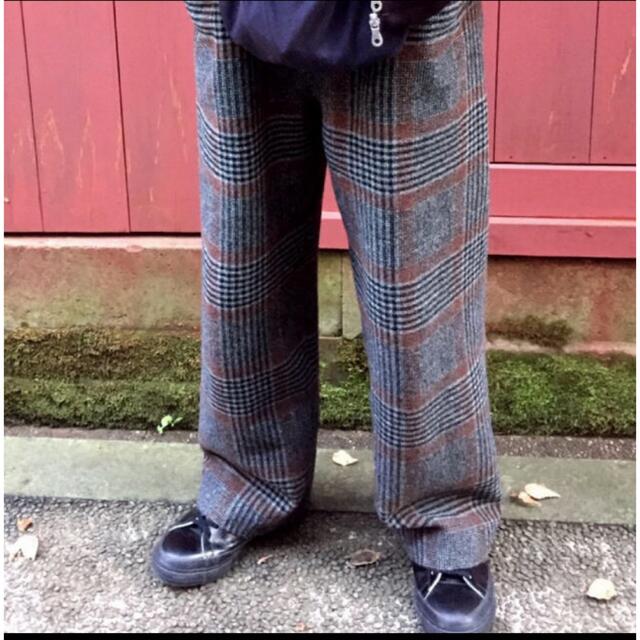 スラックスSUNSEA Check straight pants. Gray Brown