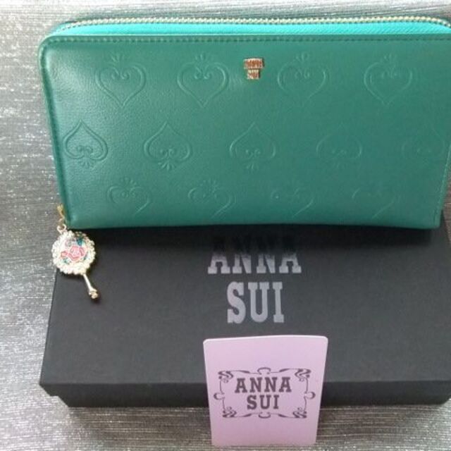 新品未使用□アナスイ/ANNA SUI□スイハート 牛革ラウンド長財布