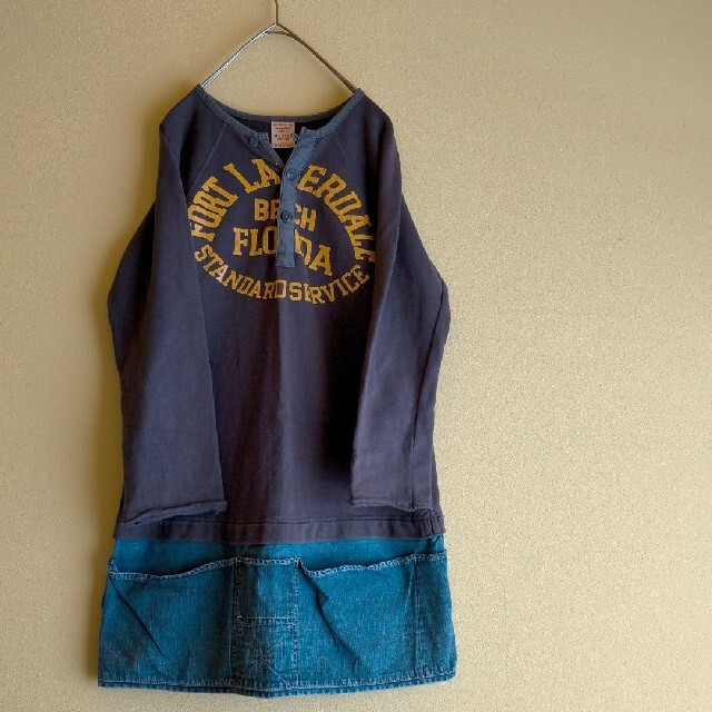 DENIM DUNGAREE(デニムダンガリー)のdenim&dungaree デニム切り替え ドッキングワンピース キッズ/ベビー/マタニティのキッズ服女の子用(90cm~)(ワンピース)の商品写真