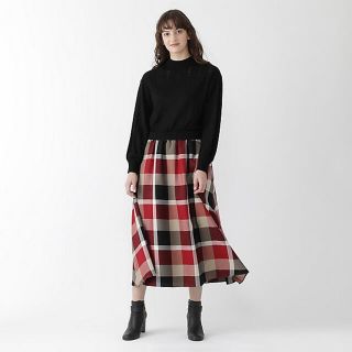 ブラックレーベルクレストブリッジ(BLACK LABEL CRESTBRIDGE)のブルーレーベルクレストブリッジチェックエアリーツイルニットコンビマキシワンピース(ロングワンピース/マキシワンピース)