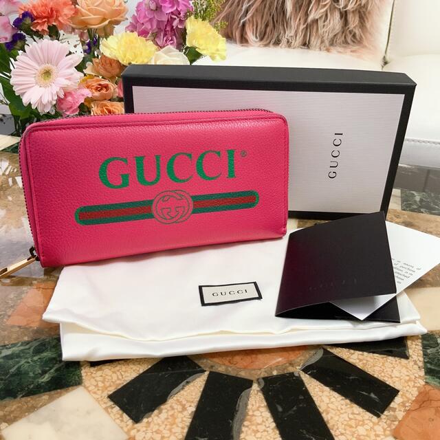 G - GUCCI ヴィンテージロゴ ラウンドファスナー長財布 ピンク 美品の