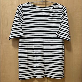 ユニクロ(UNIQLO)のUNIQLO リブボーダーボートネックTシャツ　5分袖(Tシャツ(半袖/袖なし))