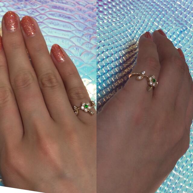 K18 デマントイドガーネット ダイヤ ピンキーリング　小指 4号 ホーステイル レディースのアクセサリー(リング(指輪))の商品写真