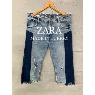 ZARA ダメージ加工切り替えデザインカットオフデニム！トルコ製！