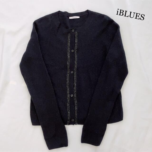 IBLUES(イブルース)のiBLUESイブルース⚫︎ビジュー付きリブニットカーディガン　黒 レディースのトップス(カーディガン)の商品写真