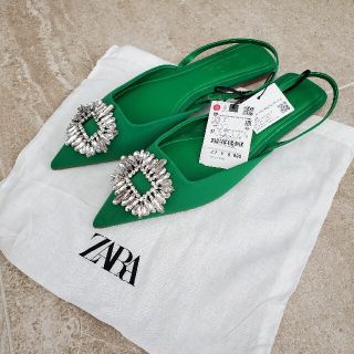 ザラ(ZARA)のZARA ラインストーン フラットミュール(ミュール)