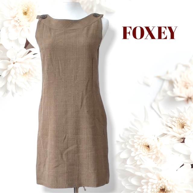 フォクシー 刺繍 チェック柄ワンピース、サイズ38、M、9号。FOXEY