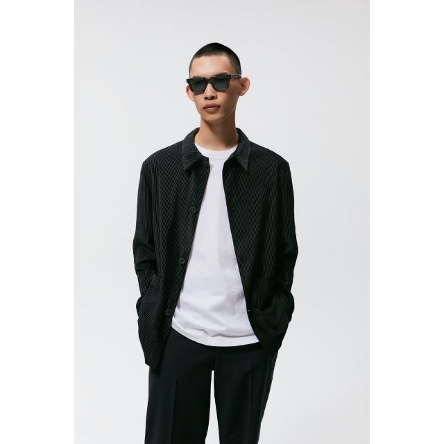 ZARA シャツ シャツジャケット プリーツ L 黒