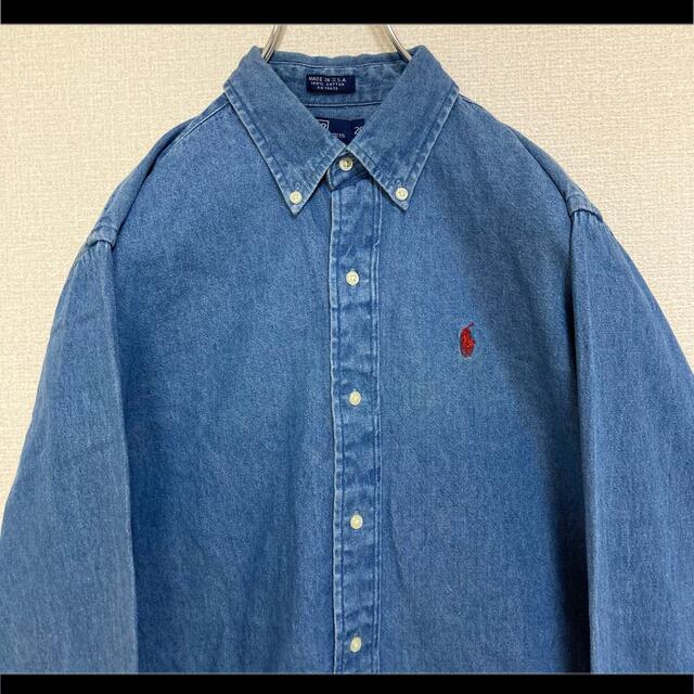 レア USA製 ラルフローレン BDシャツ デニム 赤ポニー M相当 90s