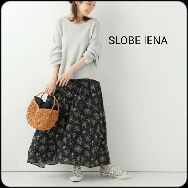 【美品】SLOBE IENA フラワー柄ロングスカート　黒　春夏　ＳＭＬ