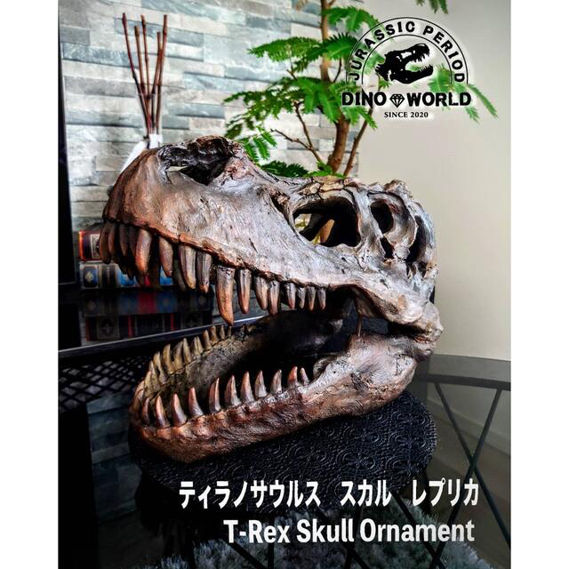 世界的に有名な DinoWorld ティラノサウルス レプリカ 頭骨 化石 スカル 置物