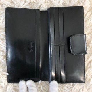 【美品】アニエスベー 長財布 がま口 ガラスレザー ロゴ金具 ブラック