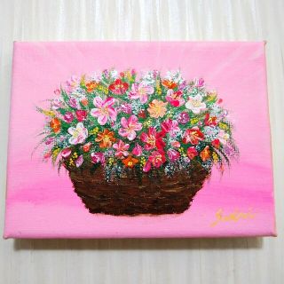 インテリア風水開運絵画＊煌めく幸せバスケット～ピンク～愛情　出会い　健康　金運(アート/写真)