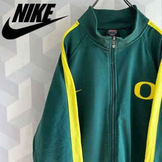 【90sヴィンテージ ナイキ】M～L相当刺繍ロゴトラックジャケット 緑黄nike