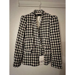 ザラ(ZARA)のZARA TWEED HOUND CHECK JACKET COAT(¥8990(ノーカラージャケット)