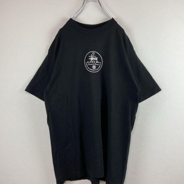 【1点もの】usa製stussy半袖Tシャツ黄金サイズLストリート黒アロハ.