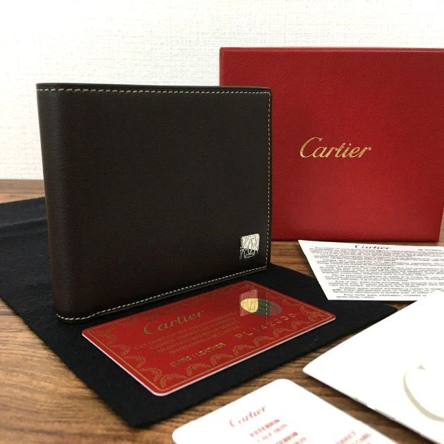 未使用品 Cartier 札入れ こげ茶 レザー カルティエ 387 chateauduroi.co