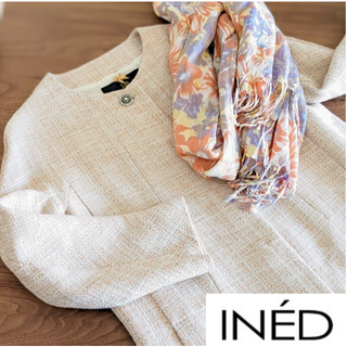【未使用タグ付】INED イネド ノーカラー スプリングコート ベージュ 7号 INED / イネド （レディース） ノーカラージャケット