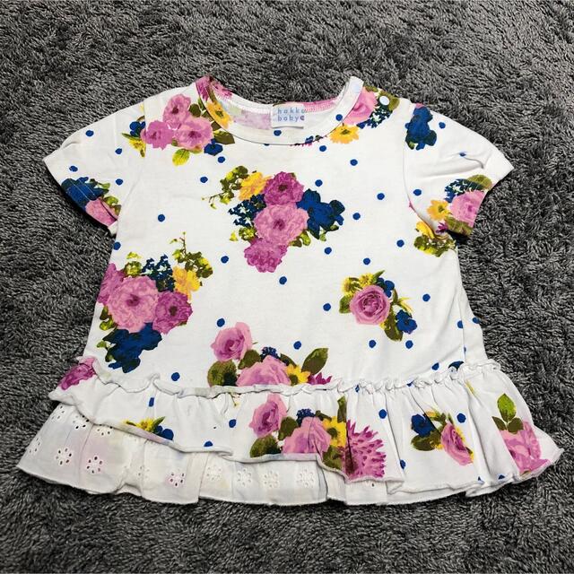 hakka baby(ハッカベビー)のhakka baby ハッカベビー　90 花柄　Tシャツ　レース　トップス キッズ/ベビー/マタニティのキッズ服女の子用(90cm~)(Tシャツ/カットソー)の商品写真