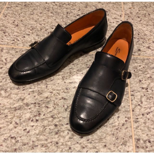 Santoni   サントーニアンティークドレザー モンクストラップ付き