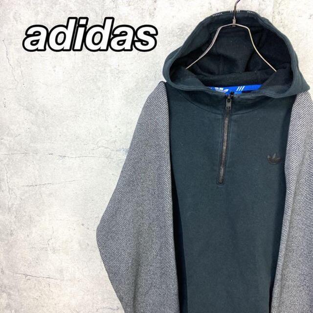 【貴重】adidas 90s ハーフジップ パーカー トレフォイル 黒 Lサイズ