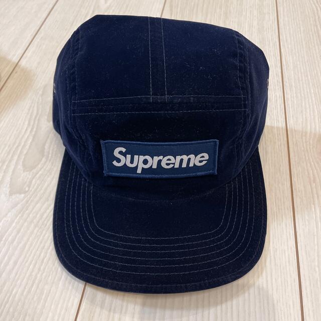 supreme 18aw  レザーパッチキャンプcap ネイビー