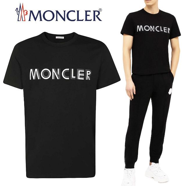 132 MONCLER ブラック ロゴ Tシャツ size XL