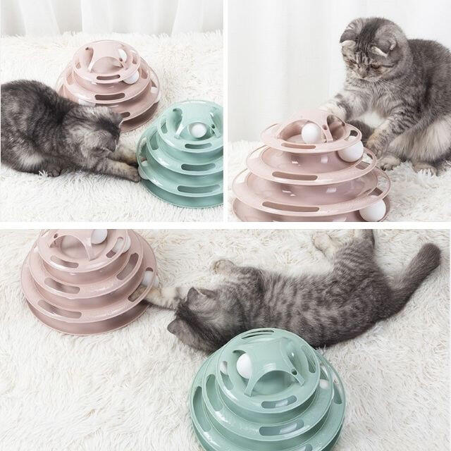 キャットボールタワー　ピンク　スモーキーカラー　4段　猫　ネコ　おもちゃ　ボール その他のペット用品(猫)の商品写真