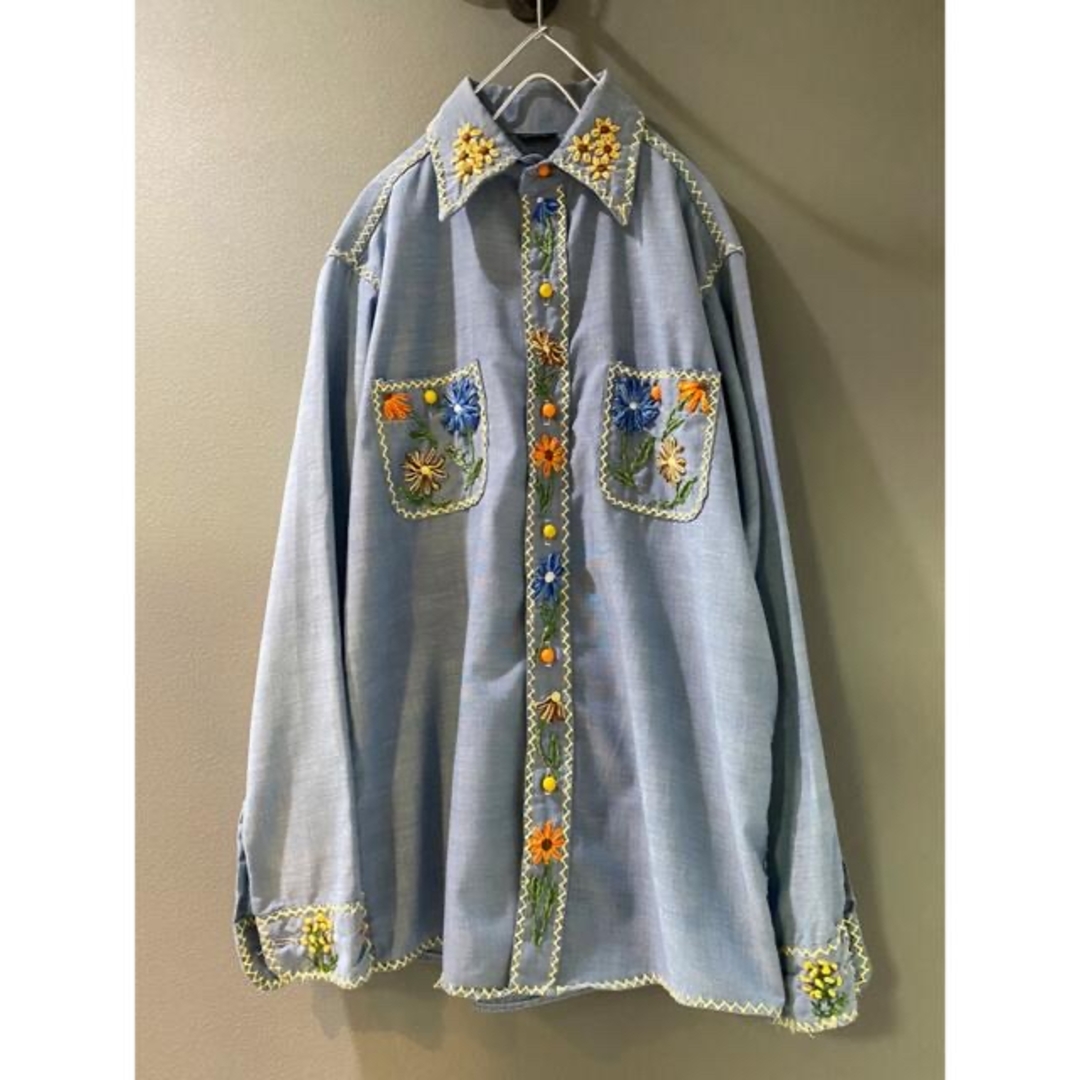 古着 ビンテージ 70s ハンドメイド 花柄 刺繍 ヒッピー 長袖 古着 ビンテージ 70s ハンドメイド 花柄 刺繍 ヒッピー 長袖
