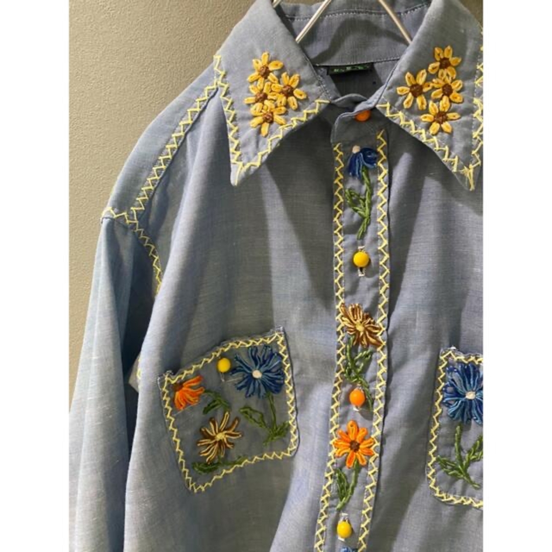 古着 ビンテージ 70s ハンドメイド 花柄 刺繍 ヒッピー 長袖 古着 ビンテージ 70s ハンドメイド 花柄 刺繍 ヒッピー 長袖