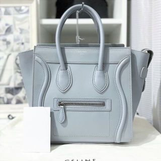 セリーヌ(celine)の美品☆　セリーヌ　ラゲージ　マイクロ　レザー　ブルーグレー(ハンドバッグ)