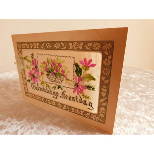 フランス　アンティークポストカード　ピンクのお花刺繍 [s004] エンタメ/ホビーの美術品/アンティーク(その他)の商品写真