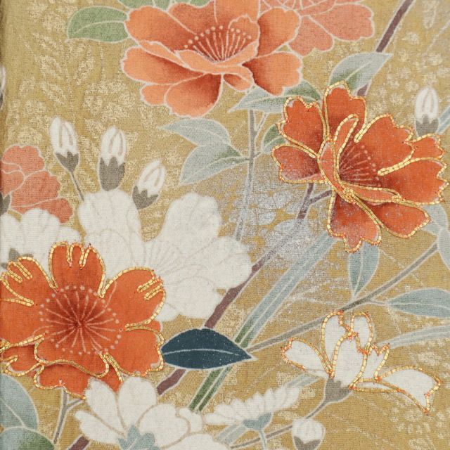 □セール□訪問着*袷着物 籬に四季の花 背紋有 ベージュ膨れ □セール□訪問着*袷着物 籬に四季の花 背紋有 ベージュ膨れ