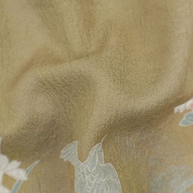 □セール□訪問着*袷着物 籬に四季の花 背紋有 ベージュ膨れ □セール□訪問着*袷着物 籬に四季の花 背紋有 ベージュ膨れ