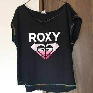 ロキシー(Roxy)のROXY　ロキシー　Tシャツ　カットソー　黒　ピンク　フレンチスリーブ(Tシャツ(半袖/袖なし))