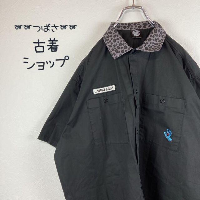 【福袋セール】  【襟レオパード】ワークシャツSANTA CLUZ半袖ワンポイント刺繍ストリート シャツ